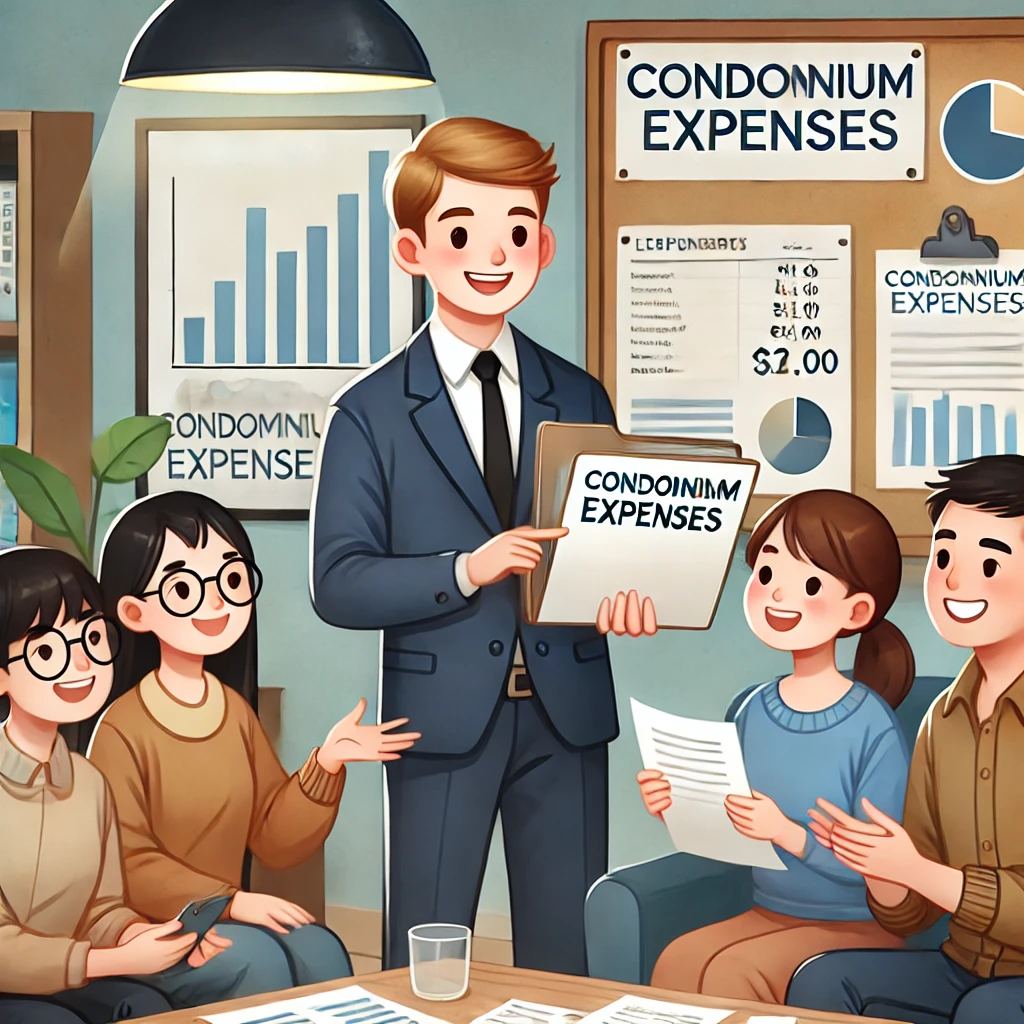 Un amministratore di condominio amichevole spiega un bilancio condominiale ai condomini, mostrando documenti e grafici in un ambiente accogliente e collaborativo